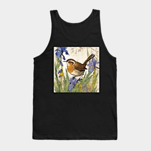 Wren Bird in Irises of Van Gogh Bird Dad Chubby Cute Bird Tank Top